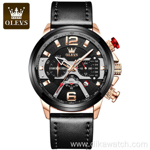 OLEVS 9915 Fashion Casual Luxury Sport Watches for Men Blue Leather Wrist Watch Waterproof Man Clock Alloy Chronograph Quartz